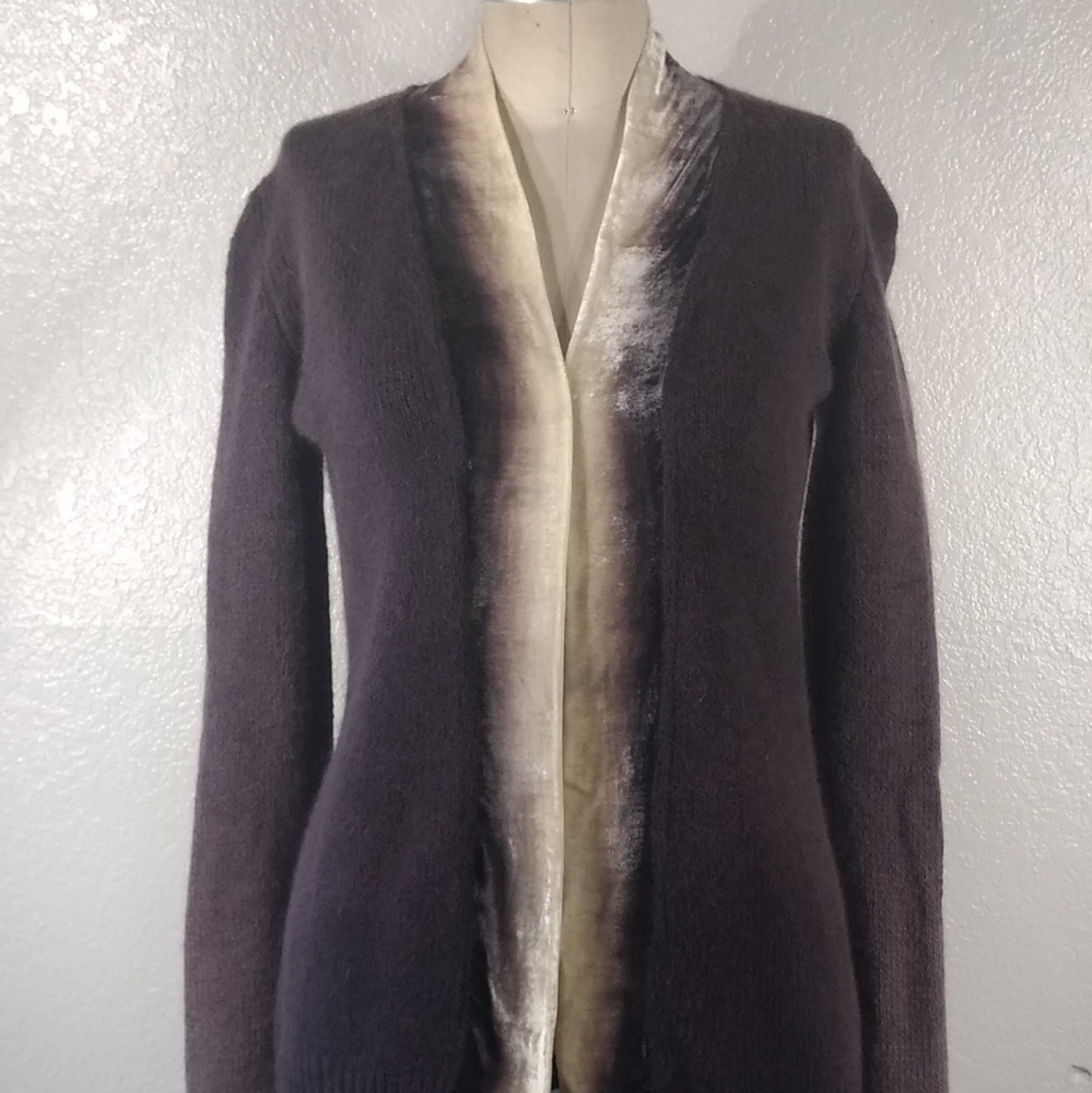 Viviana Uchitel Violet Aura Wool Cardigan Silk Velvet Appliqué M NWT